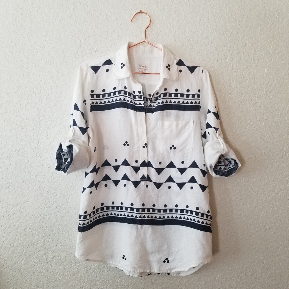EUC J.crew factory printed popover linen top S